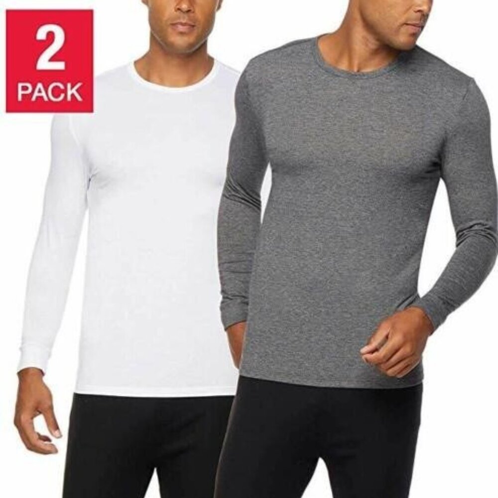 32 Degree Heat Men’s Long Sleeve Crew Neck (2 pack - White, Gray) Size: S, M
